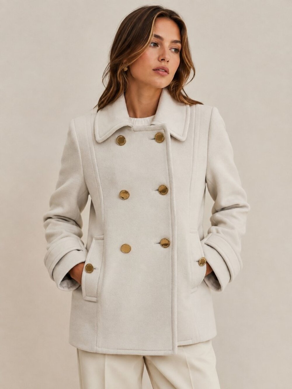 Tory Burch Bernadine Double Breasted Pea Coat | Ivory/Cream | Size 8